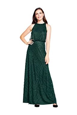 Adrianna Papell Women's Halter Art Deco Beaded Blouson Dress, Dusty Emerald