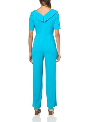Adrianna Papell Womens Knit Crepe Jumpsuit, Bel Air Blue, 16 - Image 3