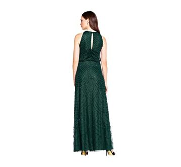 Adrianna Papell Women's Halter Art Deco Beaded Blouson Dress, Dusty Emerald - Image 4