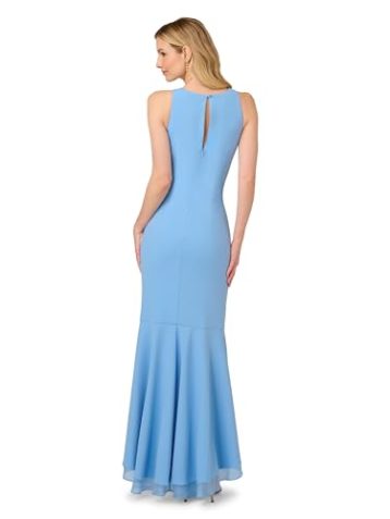 Adrianna Papell Women's Ruffle Crepe Halter Gown, Bluebell, 12 - Image 4