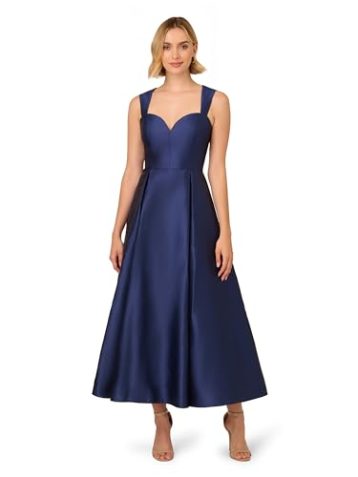 Adrianna Papell Women's Sweetheart Mikado Ankle Dress Special Occasion, Light Navy, 18