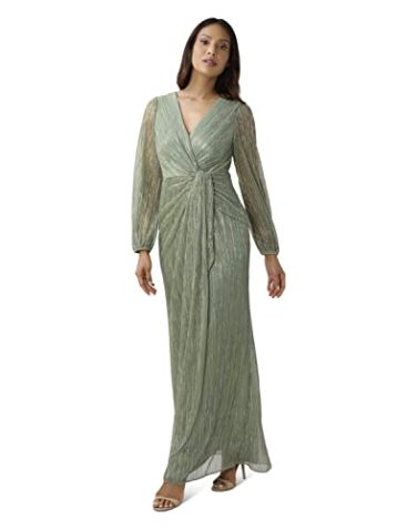 Adrianna Papell Women's Metallic Mesh Draped Gown Special Occasion Dress, Green Slate, 14 - Image 4