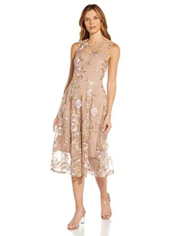 Adrianna Papell Women's Floral Embroidery Flared Dress, Blush Multi, 14 - Image 4