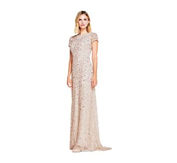 Adrianna Papell Women's Short Sleeve All Over Sequin Gown, Blush, 8 - Image 2