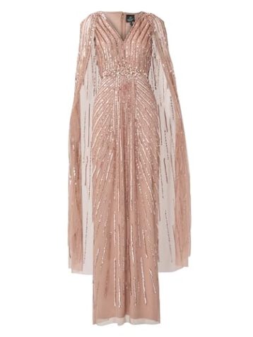 Adrianna Papell Women's Beaded Cape Long Special Occasion Dress, Rose Gold, 10 - Image 2
