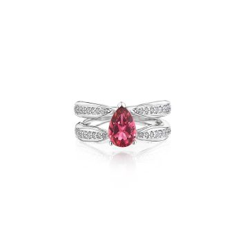 Hueb,18k Amazonia (cocar) White Gold Ring With 0.38 Cts Vs-Gh Diamonds And Tourmaline,7
