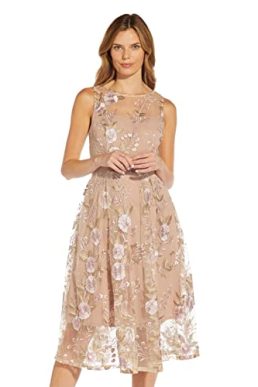 Adrianna Papell Women's Floral Embroidery Flared Dress, Blush Multi, 14