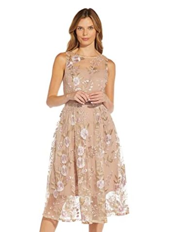 Adrianna Papell Women's Floral Embroidery Flared Dress, Blush Multi, 14