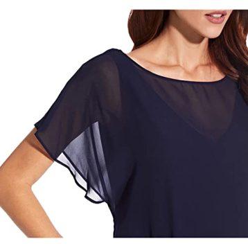 Adrianna Papell Women's Flutter Sleeve Chiffon Dress with High Low Hemline, Navy - Image 3