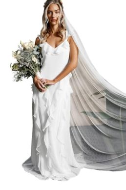 Oasis Flutter Sleeve Ruffle Detail Chiffon Bridal Maxi Dress, 8, Ivory