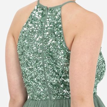Maya Deluxe Women's Ladies Bridesmaid Maxi Dress Halter Neck Sequin Embellished Prom Graduation Wedding, Deep Mint, 4 - Image 4