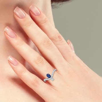 Hueb,18k Mirage White Gold Ring With 0.44 Cts Vs-Gh Diamonds And Sapphire,7 - Image 2