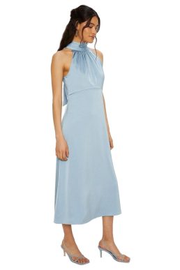 Oasis Satin Halter Neck Midi Bridesmaids Dress, 14, Blue