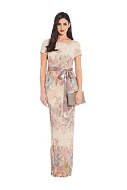 Adrianna Papell Women's Matelasse Column Gown, Blush Multi