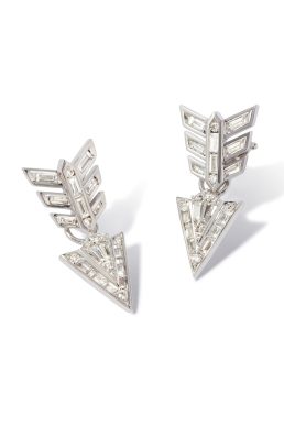 Deco 18ct White Gold Diamond Feather Arrow Earrings