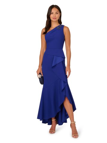 Adrianna Papell Women's Beaded Knit Crepe Gown Special Occasion Dress, Royal Sapphire, 14 - Image 3