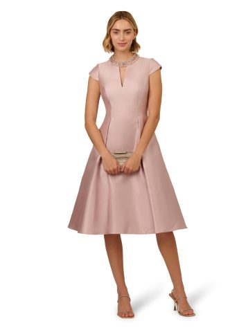 Adrianna Papell Women's Key Hole Mikado Midi Dress Special Occasion, Bellini, 18 - Image 3