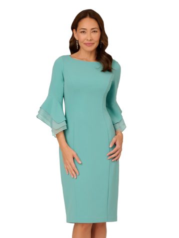 Adrianna Papell Women's Knit Crepe Tiered Sleeve Dress, Smoky Jade, 16