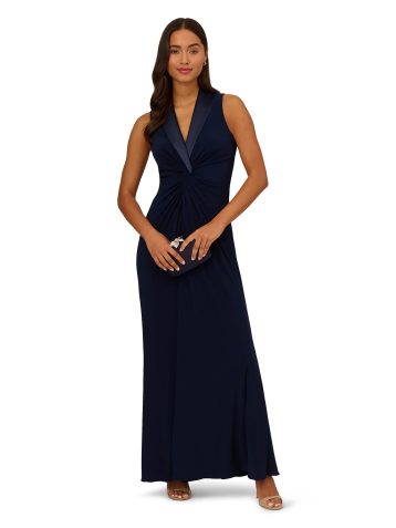 Adrianna Papell Women's Jersey Tuxedo Gown Special Occasion Dress, Midnight, 16 - Image 3