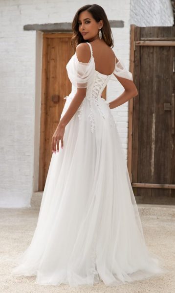 YMFFW Boho Wedding Dresses for Bride A Line Tulle Lace Wedding Gown, Ivory - Image 5