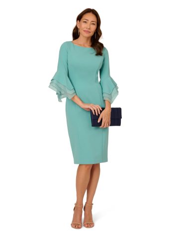 Adrianna Papell Women's Knit Crepe Tiered Sleeve Dress, Smoky Jade, 16 - Image 2
