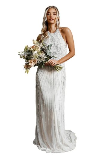 Coast Sculpting Halterneck Embellished Wedding Dress, 12, Ivory