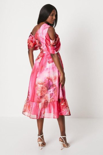 Coast Off Shoulder Organza Midi Dress, Pink - Image 4