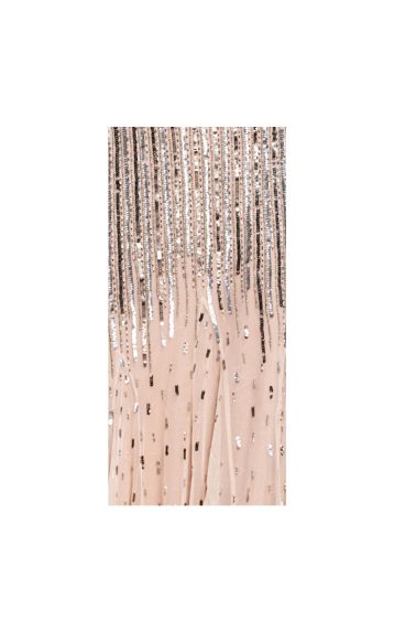 Adrianna Papell Women's Long Beaded V-Neck Dress with Cap Sleeves and Waistband, Nude, 20 - Image 3
