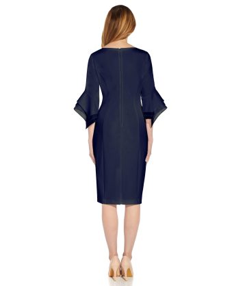 Adrianna Papell Women's Knit Crepe Tiered Sleeve Dress, Navy Sateen, 16 - Image 2