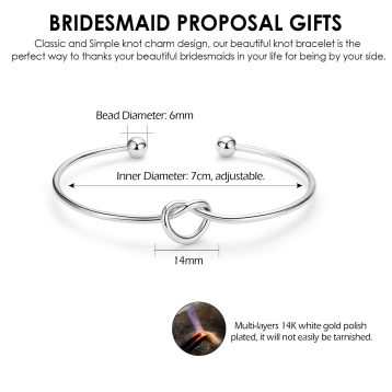 CERSLIMO Bridesmaid Gifts - 6 Pcs Bridesmaid Proposal Gifts, Tie The Knot Bracelet Maid of Honor Gifts Wedding Flower Girl Gift, Bridesmaid Proposal Jewelry Bridal Party Knot Bracelet for Women Silver - Image 5