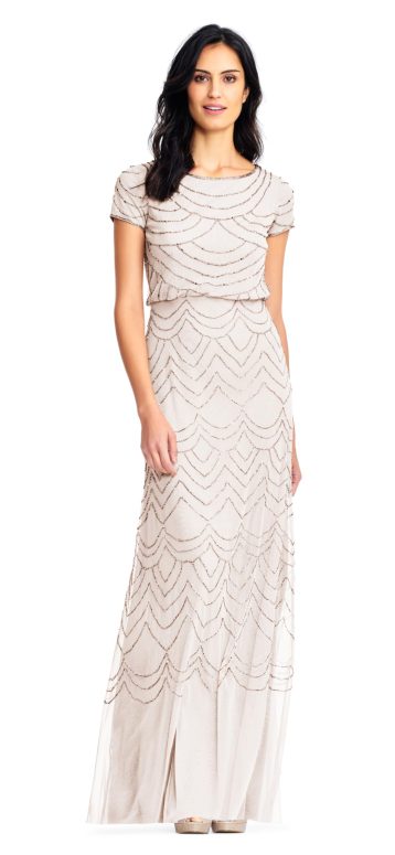 Adrianna Papell Women's Short Sleeve Blouson Beaded Gown Special Occasion Dress, Blush/Gold, 18 - Image 3