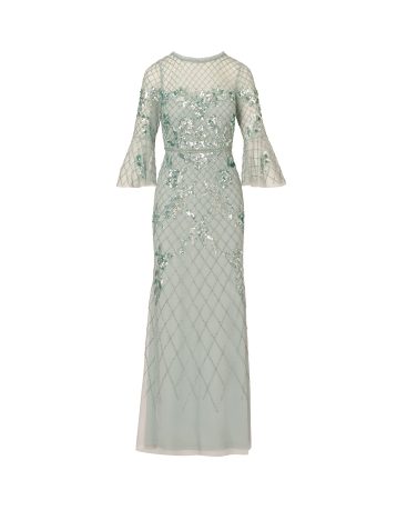 Adrianna Papell Women's Beaded Long Special Occasion Dress, Aqua Dust, 16 - Image 2