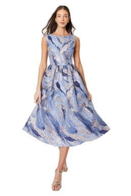 Coast Slash Neck Jacquard Midi Dress, 10, Blue