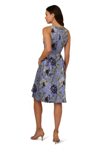 Adrianna Papell Beaded Jacquard Short Dress, Blue Multi - Image 4
