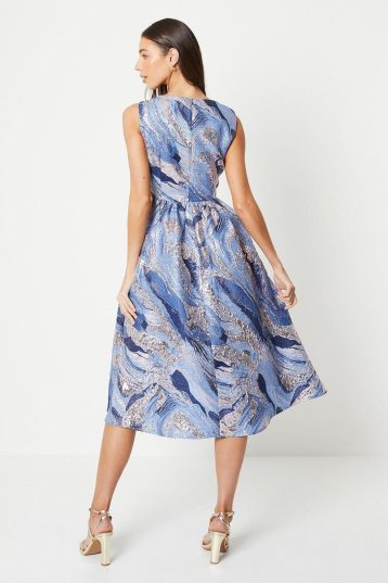 Coast Slash Neck Jacquard Midi Dress, 10, Blue - Image 3