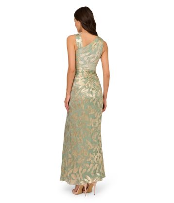 Adrianna Papell Women's Foil Asymmetric Gown, Sage/Gold - Image 4