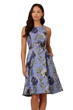 Adrianna Papell Beaded Jacquard Short Dress, Blue Multi