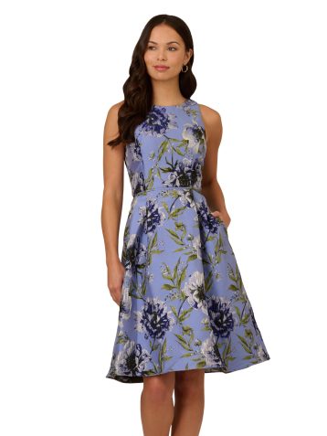 Adrianna Papell Beaded Jacquard Short Dress, Blue Multi