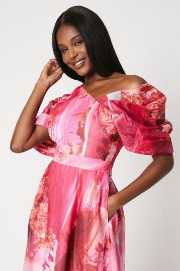 Coast Off Shoulder Organza Midi Dress, Pink - Image 3