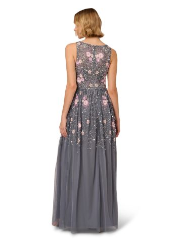 Adrianna Papell Women's Beaded Mesh Long Special Occasion Dress, Dusty Blue Multi, 10 - Image 5