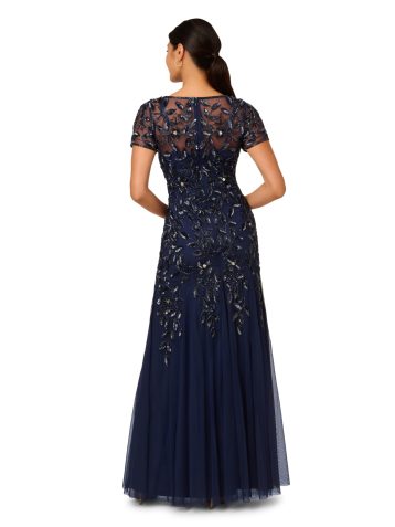 Adrianna Papell Women's Floral Beaded Godet Gown Special Occasion Dress, Light Navy, 14 - Image 5