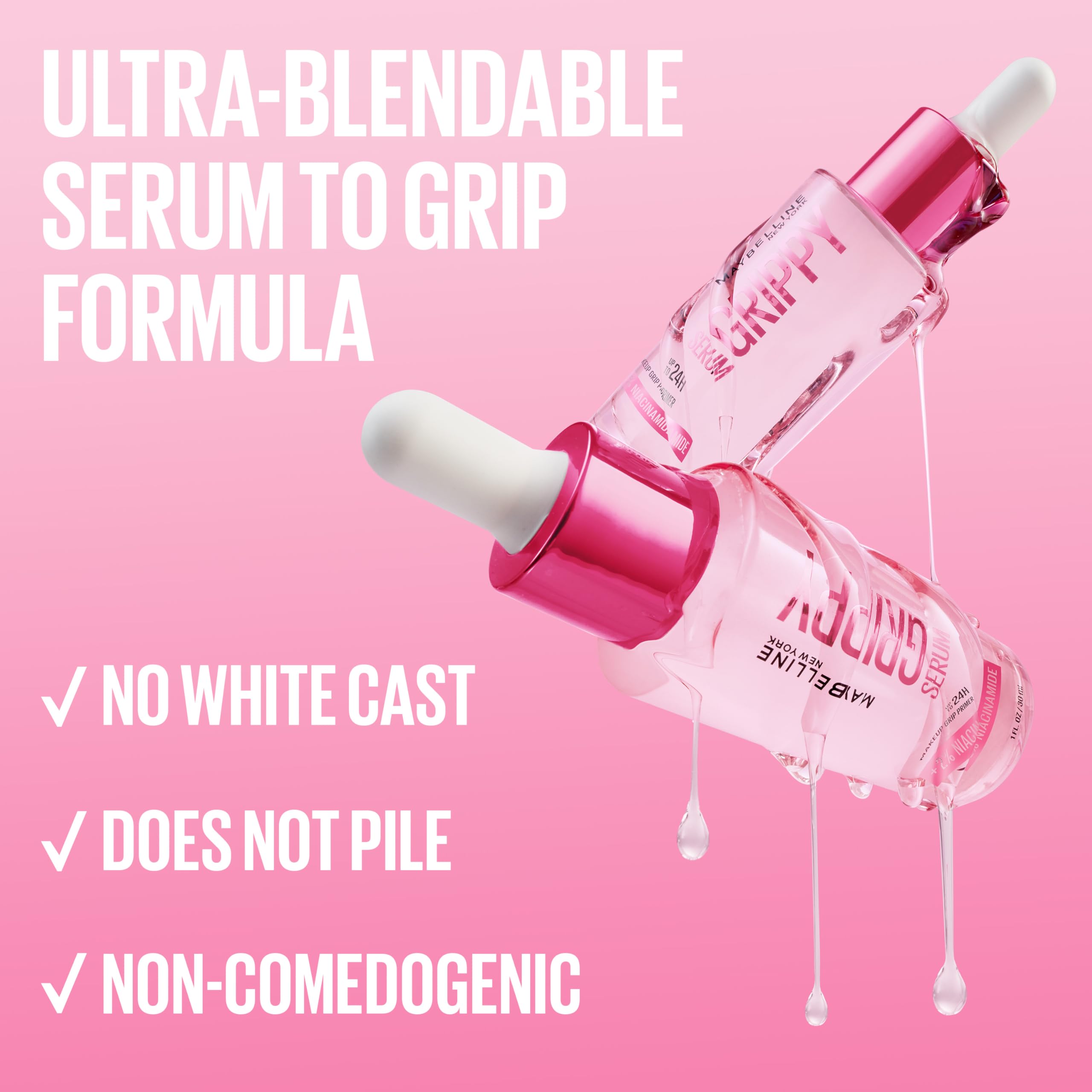 Maybelline New York Grippy Serum Makeup Primer, Glides On Like A Serum, Up To 24H Wear, Instantly Plumps & Hydrates Skin, +2% Niacinamide, Water-Based Formula, Suitable For All Skin Types (30ml) - Image 3
