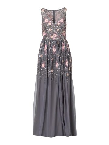 Adrianna Papell Women's Beaded Mesh Long Special Occasion Dress, Dusty Blue Multi, 10 - Image 2