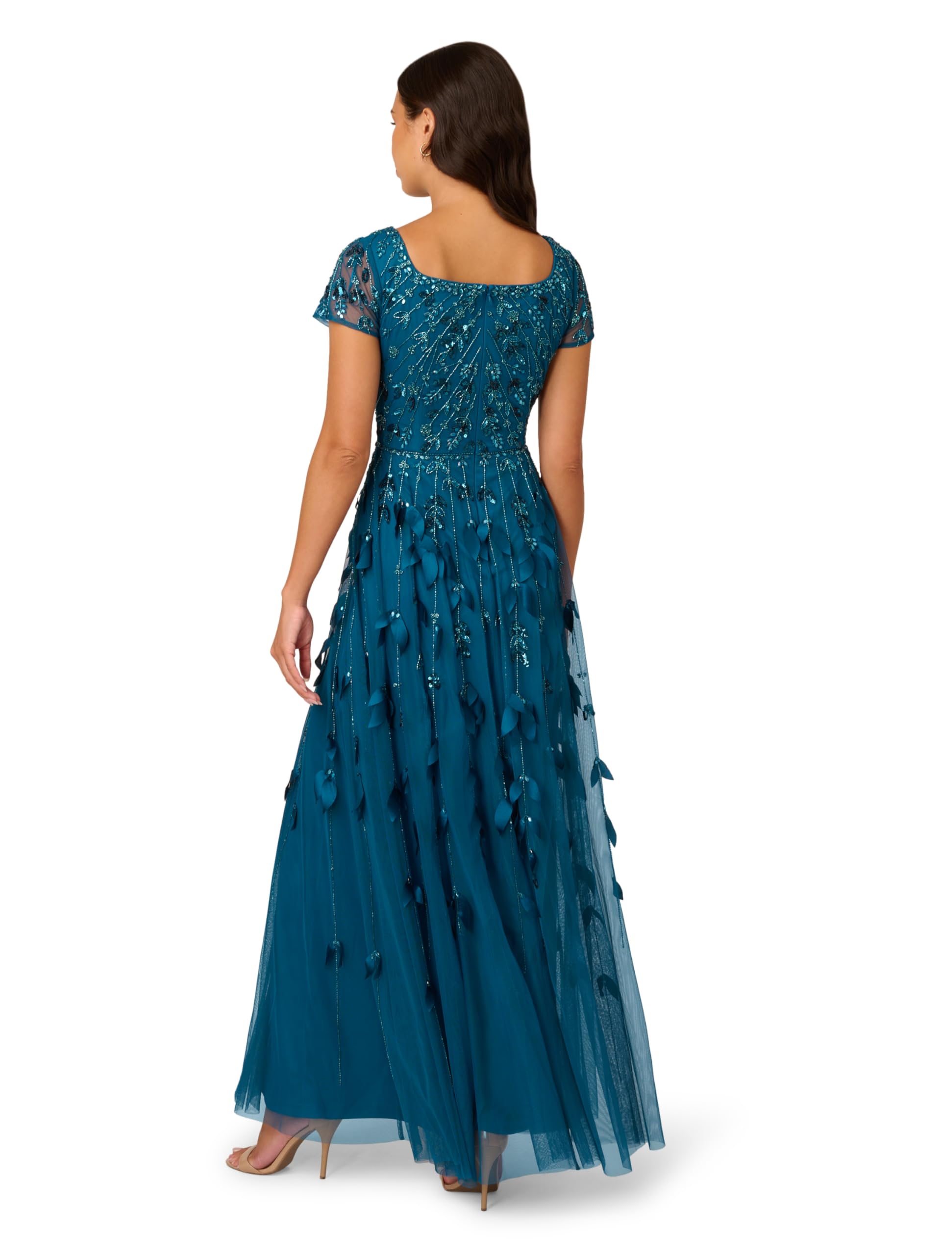 Adrianna Papell Women's Bead 3D Petal Maxi Dress, Teal Sapphire - Image 4