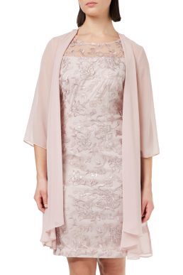 Gina Bacconi Embroidered Dress with Matching Chiffon Jacket, Rose Pink, 16