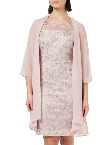 Gina Bacconi Embroidered Dress with Matching Chiffon Jacket, Rose Pink, 16