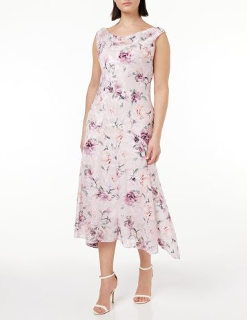 Gina Bacconi Midi Cowl Neck Printed Dress & Shawl, Blush, 12 - Image 4