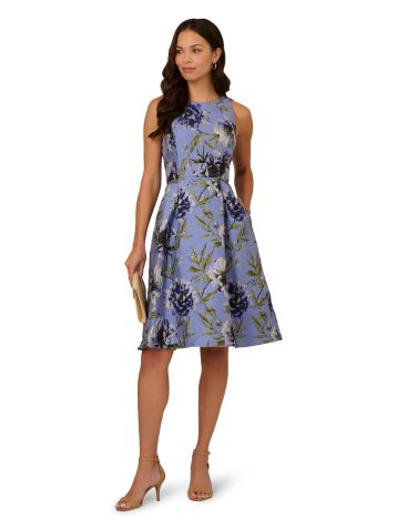 Adrianna Papell Beaded Jacquard Short Dress, Blue Multi - Image 2