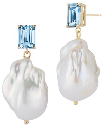 Mateo New York, 14kt Blue Topaz And Baroque Pearl Drop Earrings, OS - Image 2