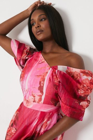 Coast Off Shoulder Organza Midi Dress, Pink - Image 5